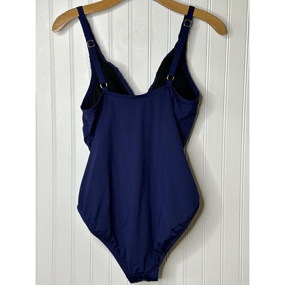 Hilor Navy Blue Ruched Tummy Control Soft Cup Bra Size 14 One-Piece Swimsuit - Picture 4 of 8